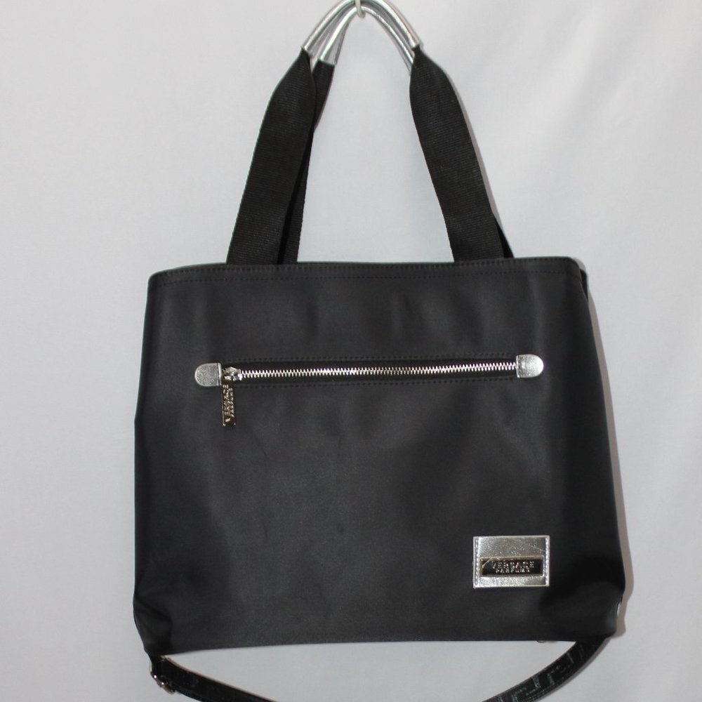 NWOT Versace Parfums Black Tote Bag with Strap & Sliver Trim